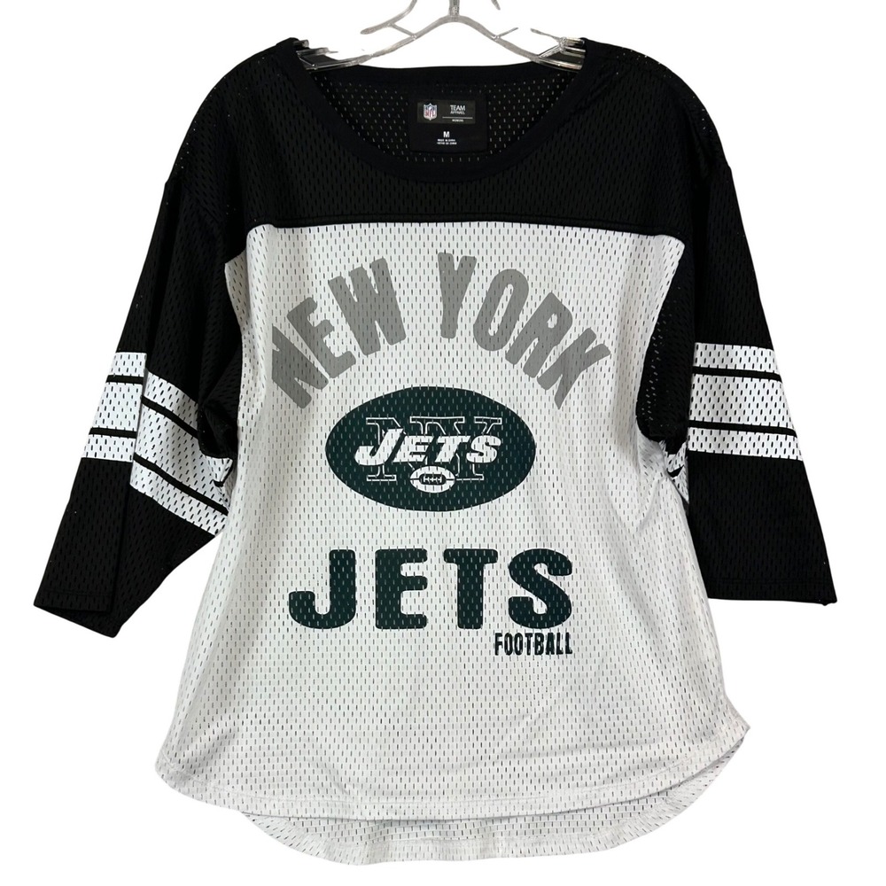 NFL Team Apparel New York Jets Womens Medium Mesh 3/4 Sleeve Jersey Black White